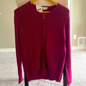 Women’s Pink (Magenta) Full Zipper Knit Cardigan, size medium .